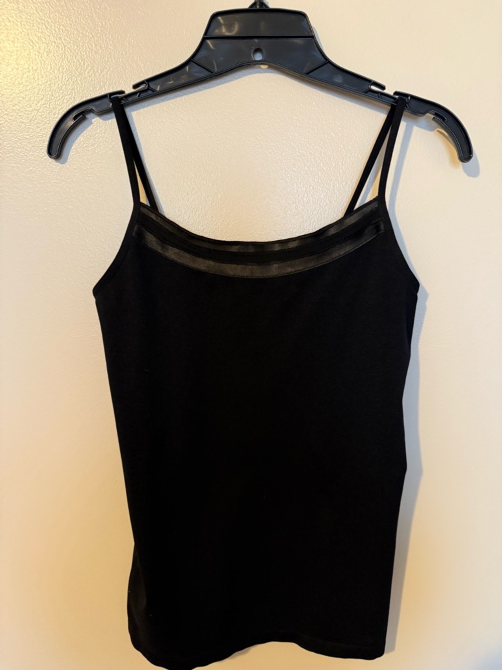 Black Women's Spaghetti Strap Tank Top with Satin Trim